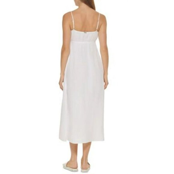 NWTDKNY Women's V Neck Front Tie Maxi Dress Cover Up Swimsuit White Size Large - Picture 2 of 4